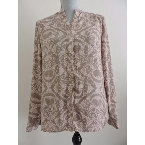 New York Company Shirt Button Down Brown Pink Career Long Tab Sleeve Blouse S - Picture 2 of 10